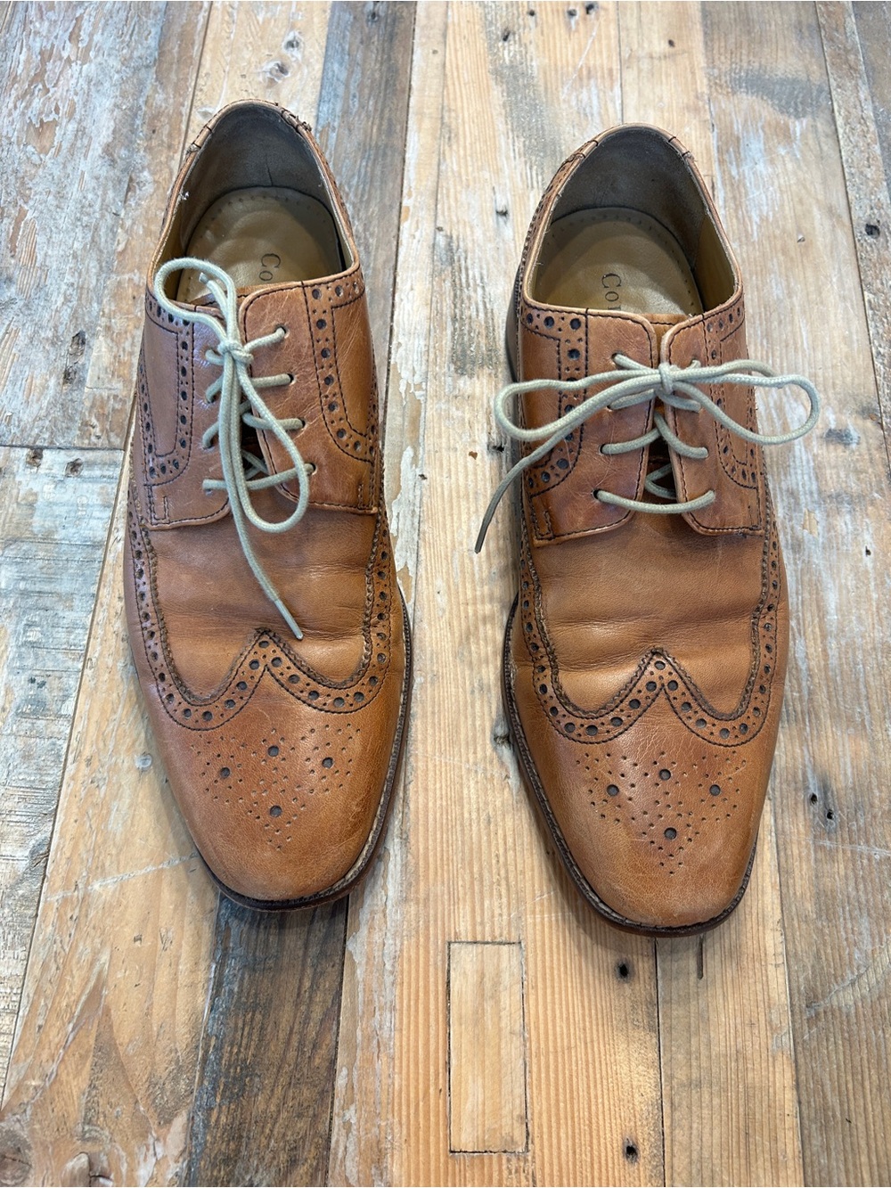 Cole Han Cognac Leather Wingtip Oxfords - Men's Dress Shoes 9M